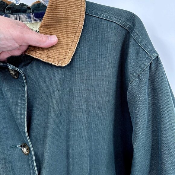 vintage 90s Y2K EDDIE BAUER chore coat barn jacket plaid lined western green M - Picture 4 of 13